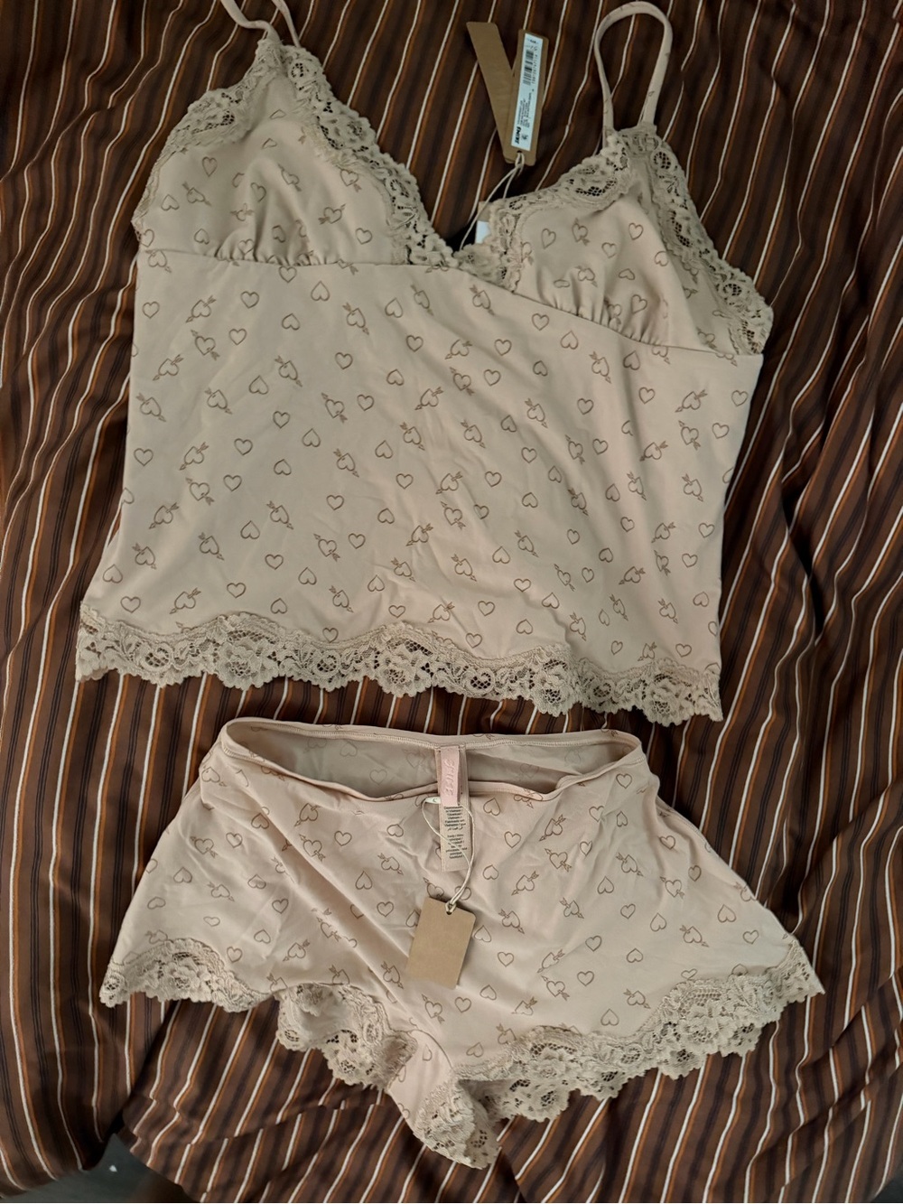 SKIMS Natural heart print Stretch-Jersey Cami And Boyshort Set